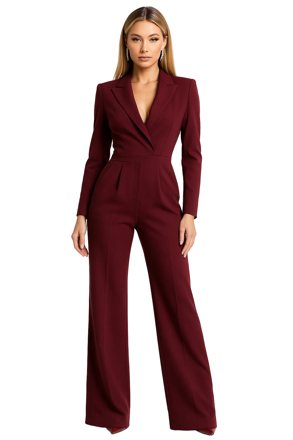 Damernas långärmade jumpsuit med kavajkrage och vida ben-Jumpsuits for women-Fjallbarn