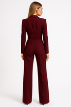 Damernas långärmade jumpsuit med kavajkrage och vida ben-Jumpsuits for women-Fjallbarn