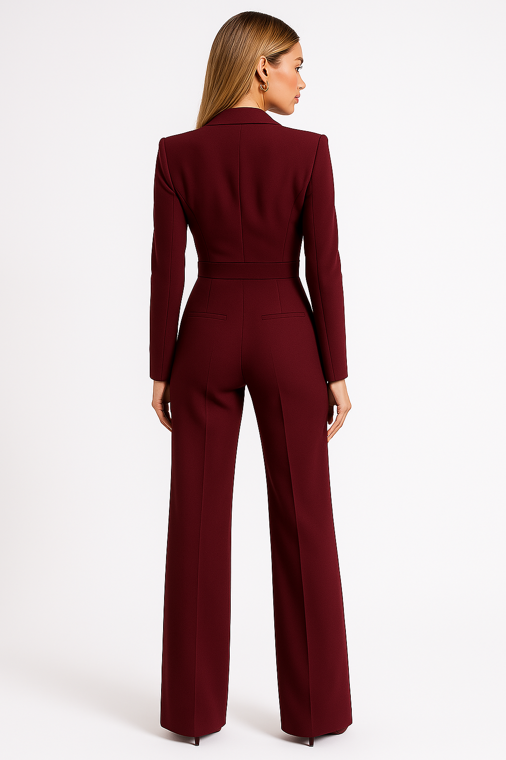 Damernas långärmade jumpsuit med kavajkrage och vida ben-Jumpsuits for women-Fjallbarn