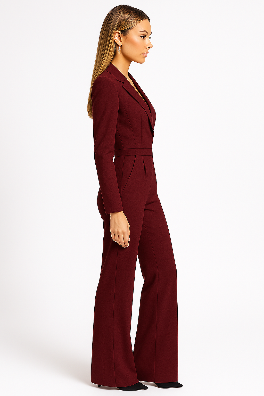 Damernas långärmade jumpsuit med kavajkrage och vida ben-Jumpsuits for women-Fjallbarn
