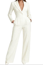 Damernas långärmade jumpsuit med kavajkrage och vida ben-Jumpsuits for women-Fjallbarn