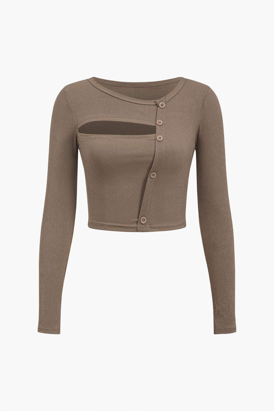 Damernas långärmade topp med asymmetrisk utskärning och knappstängning-Tops for women-Fjallbarn