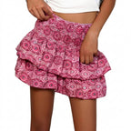 Damernas mönstrad minirok med elastisk midja och lager-Skirt for women-Fjallbarn