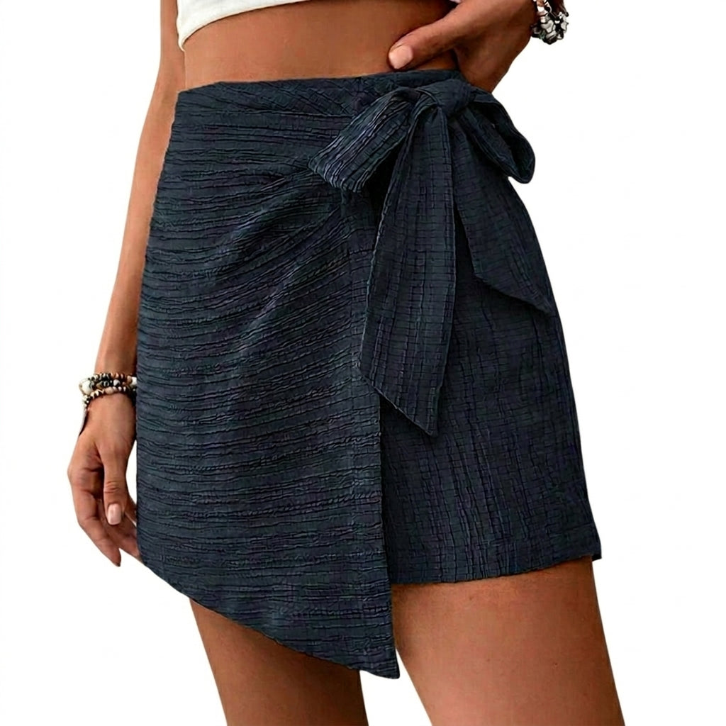 Damernas omlottskort med texturerat tyg och knytning-Skirt for women-Fjallbarn