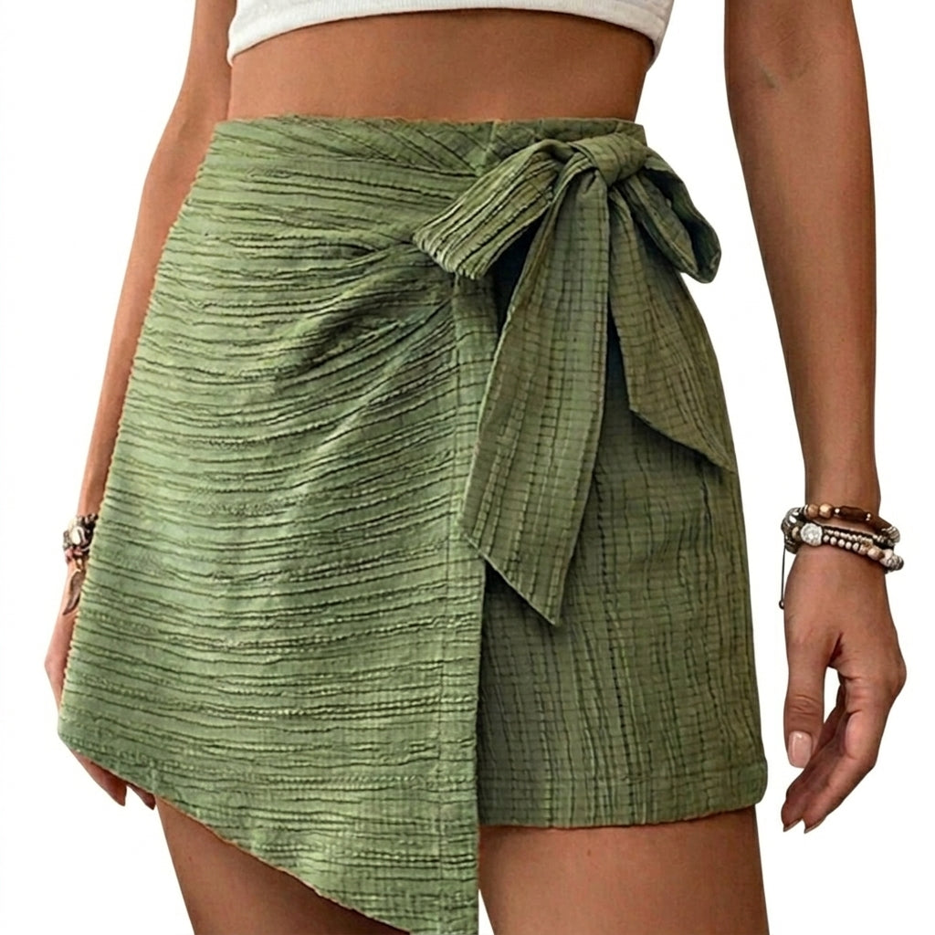 Damernas omlottskort med texturerat tyg och knytning-Skirt for women-Fjallbarn