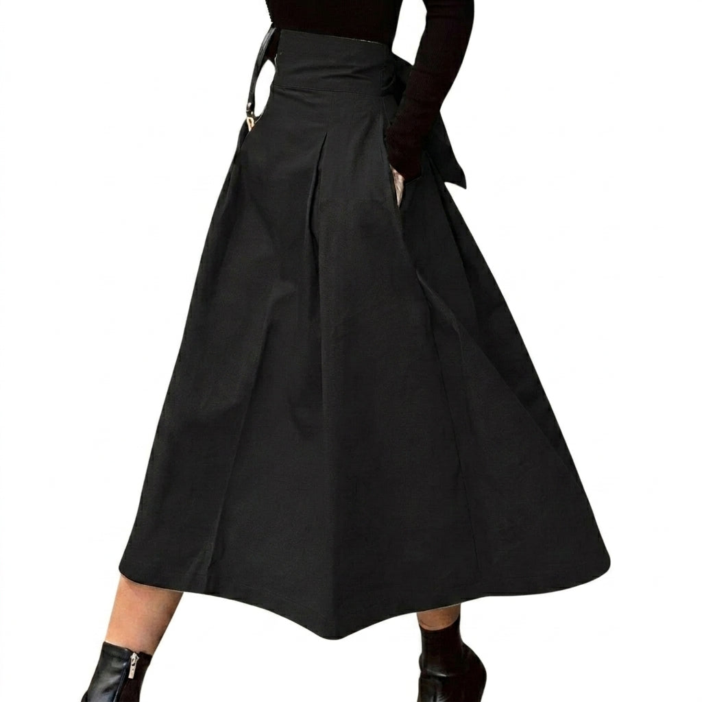 Damernas plisserade midikjol med hög midja och knytband-Skirt for women-Fjallbarn
