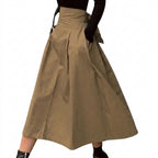 Damernas plisserade midikjol med hög midja och knytband-Skirt for women-Fjallbarn