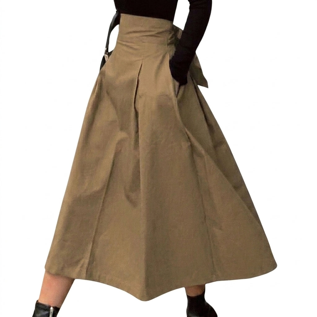 Damernas plisserade midikjol med hög midja och knytband-Skirt for women-Fjallbarn