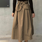 Damernas plisserade midikjol med hög midja och knytband-Skirt for women-Fjallbarn
