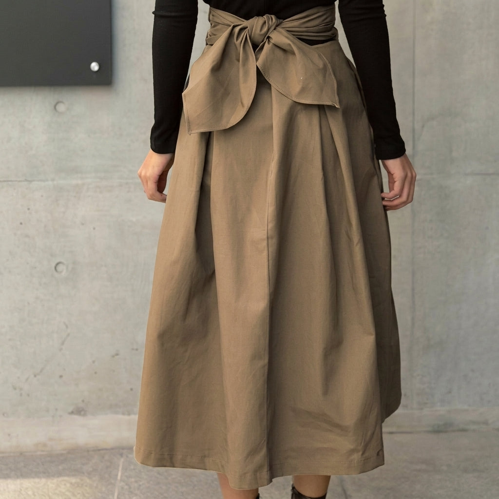 Damernas plisserade midikjol med hög midja och knytband-Skirt for women-Fjallbarn