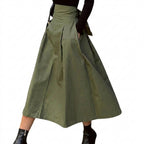 Damernas plisserade midikjol med hög midja och knytband-Skirt for women-Fjallbarn