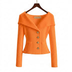 Damernas ribbstickade kofta med bred krage och dekorativa knappar-sweater for woman-Fjallbarn