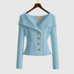 Damernas ribbstickade kofta med bred krage och dekorativa knappar-sweater for woman-Fjallbarn