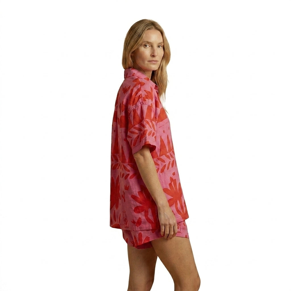 Damernas set med skjorta med kort ärm och mönstrade shorts-Sets for women-Fjallbarn