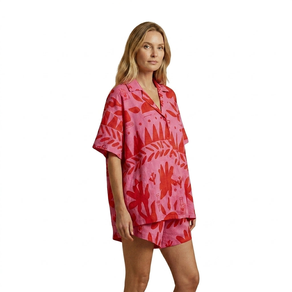Damernas set med skjorta med kort ärm och mönstrade shorts-Sets for women-Fjallbarn