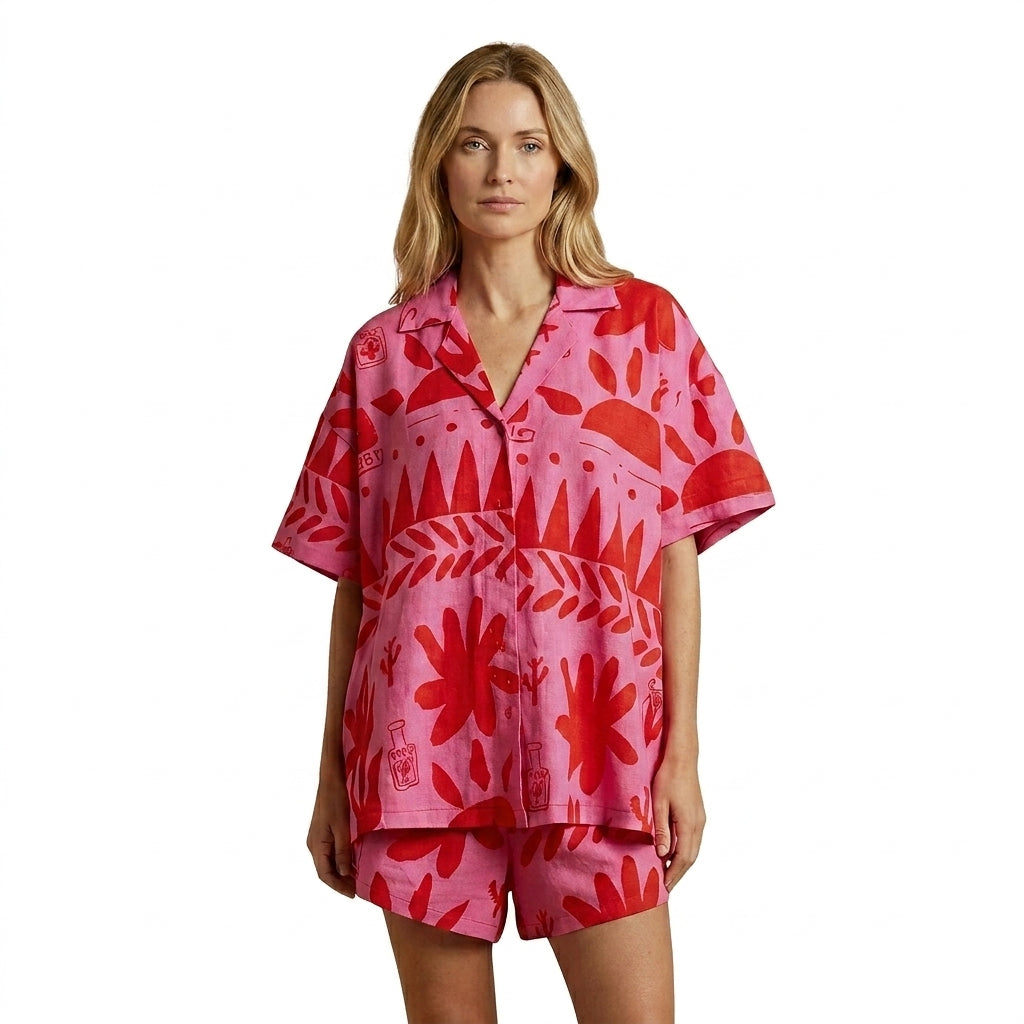 Damernas set med skjorta med kort ärm och mönstrade shorts-Sets for women-Fjallbarn