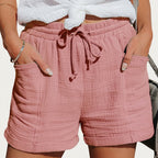 Damernas shorts med elastisk midja och dragsko samt fickor och uppvikta benslut-Shorts for women-Fjallbarn