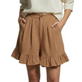 Damernas shorts med hög midja och veckad framsida samt volangkant och sidofickor-Shorts for women-Fjallbarn