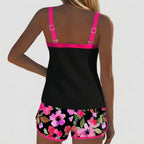 Damernas tankini med ribbad topp och mönstrade shorts-Sets for women-Fjallbarn