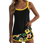 Damernas tankini med ribbad topp och mönstrade shorts-Sets for women-Fjallbarn