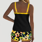Damernas tankini med ribbad topp och mönstrade shorts-Sets for women-Fjallbarn