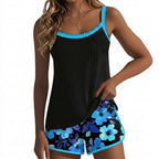 Damernas tankini med ribbad topp och mönstrade shorts-Sets for women-Fjallbarn
