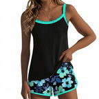 Damernas tankini med ribbad topp och mönstrade shorts-Sets for women-Fjallbarn