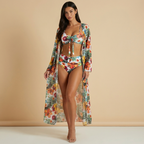 Damernas tredelade bikiniset med knyttopp, trosa med hög midja och lång kaftan-Swimwear for women-Fjallbarn