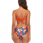 Damernas tredelat bikiniset med mönstrad kimono och vringad överdel med metalldetalj-Swimwear for women-Fjallbarn