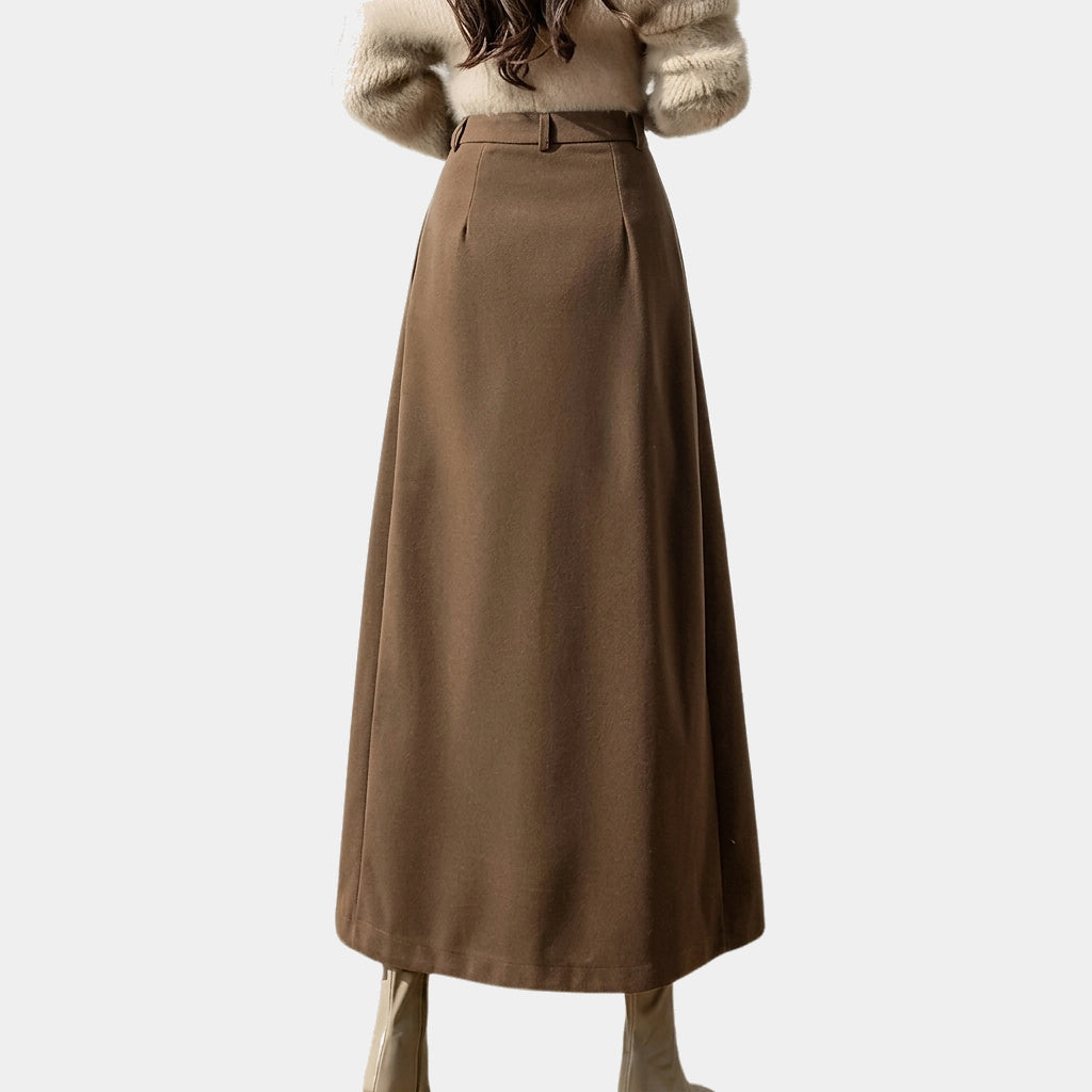Damernas veckade maxikjol med hög midja och bälteshällor-Skirt for women-Fjallbarn