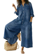 Damjumpsuit med krage och vida ben-Jumpsuits for women-Fjallbarn