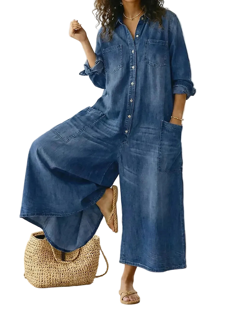 Damjumpsuit med krage och vida ben-Jumpsuits for women-Fjallbarn