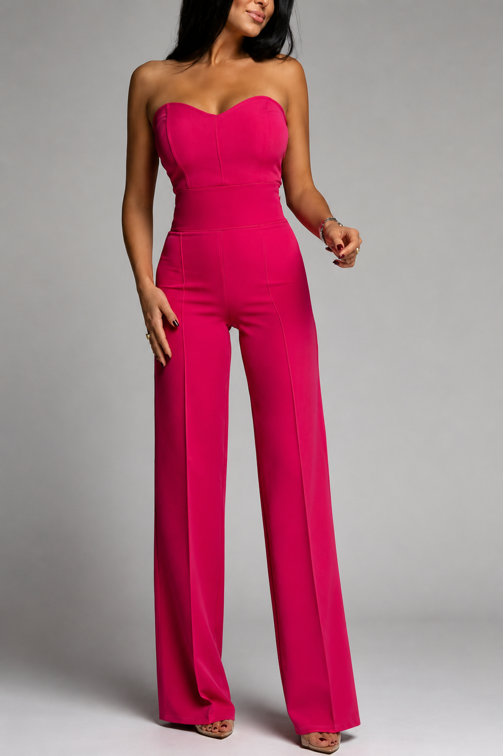 Damjumpsuit utan axelband med hjärtformad urringning och vida ben-Jumpsuits for women-Fjallbarn