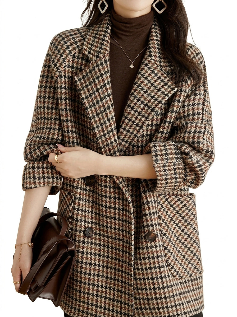 Damkappa med hundtandsmönster och knäppning-Jacket for women-Fjallbarn