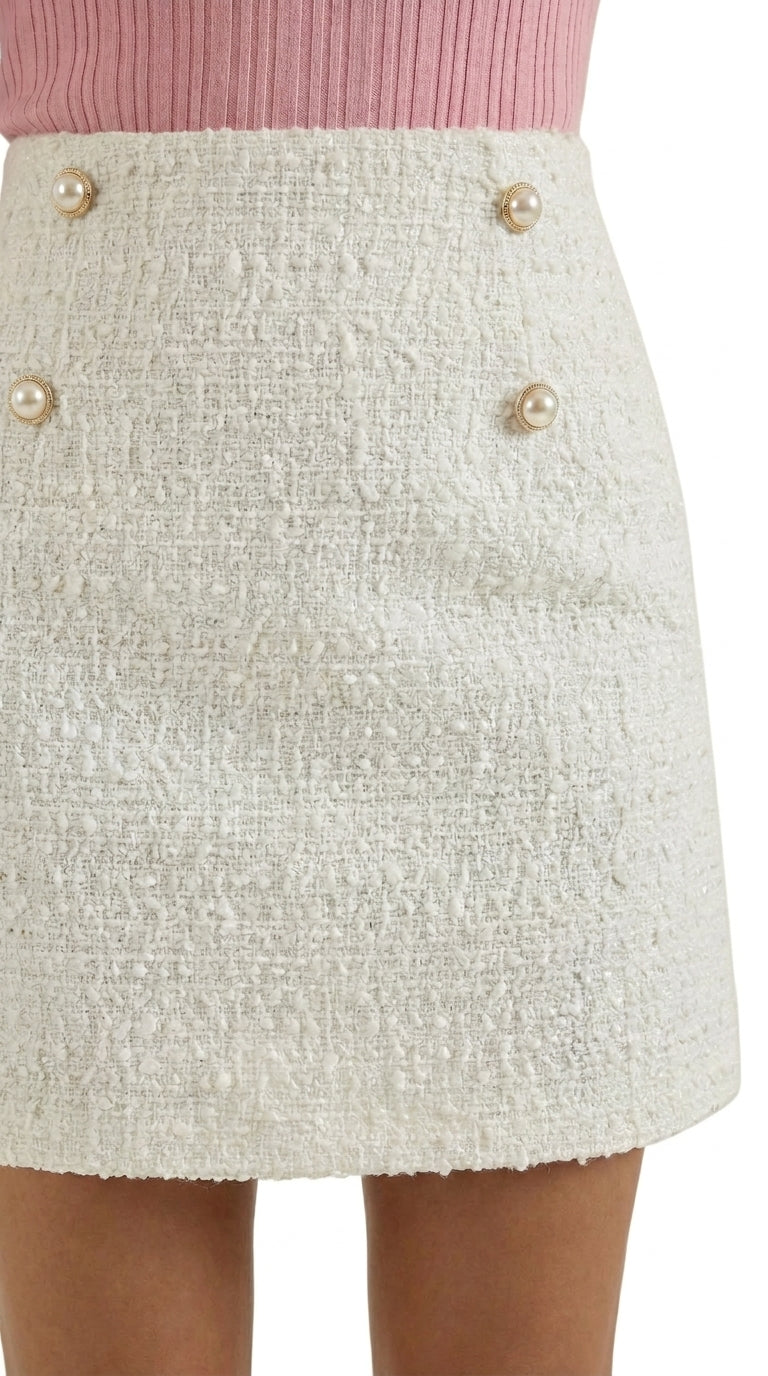 Damkjol i texturerat material med hög midja och knappar-Skirt for women-Fjallbarn