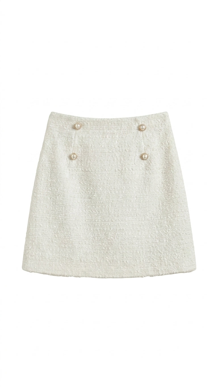 Damkjol i texturerat material med hög midja och knappar-Skirt for women-Fjallbarn