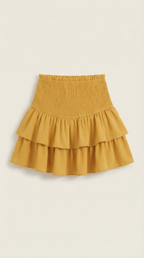 Damkjol med hög rynkad midja och volanger i minilängd-Skirt for women-Fjallbarn