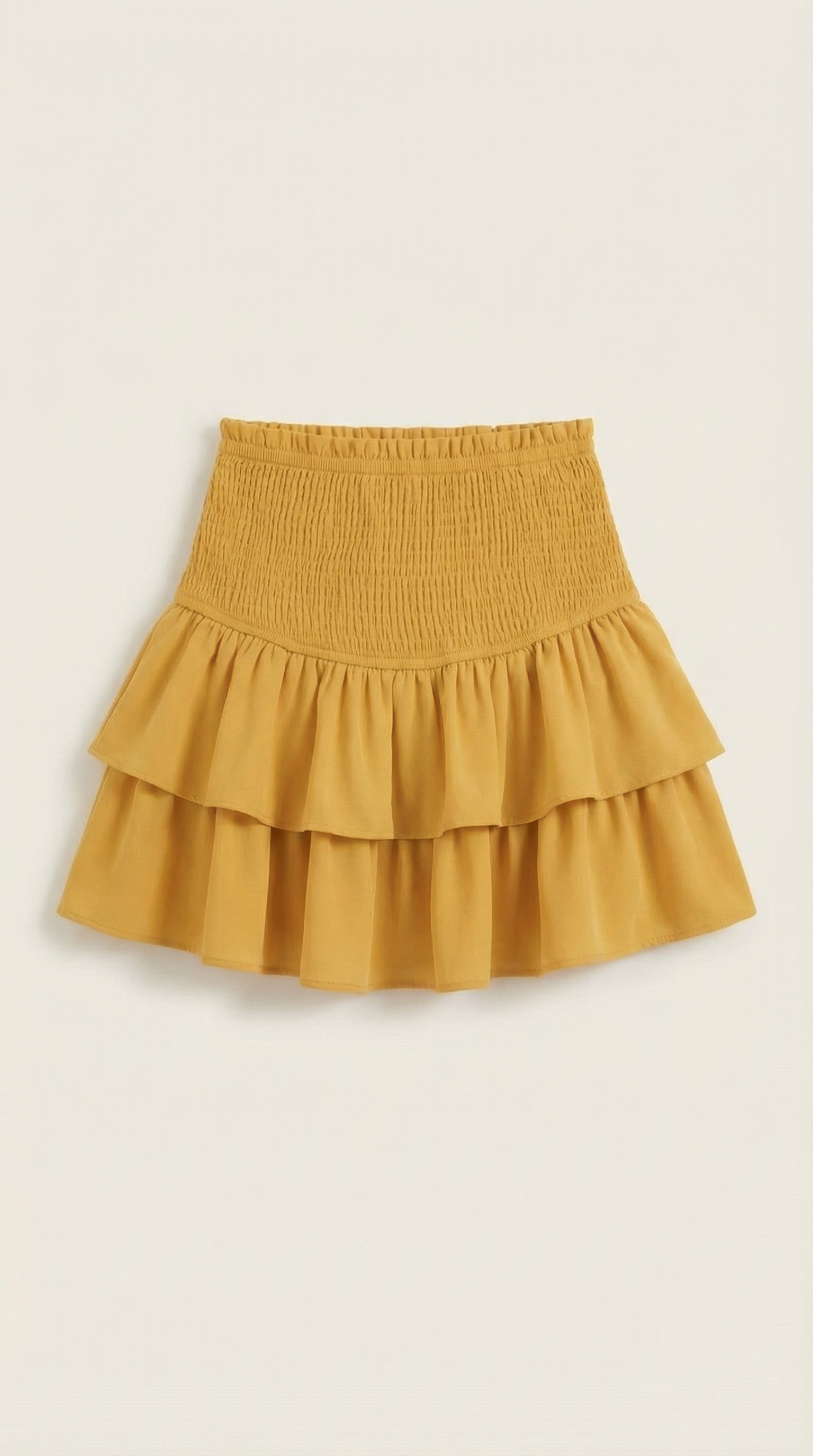 Damkjol med hög rynkad midja och volanger i minilängd-Skirt for women-Fjallbarn