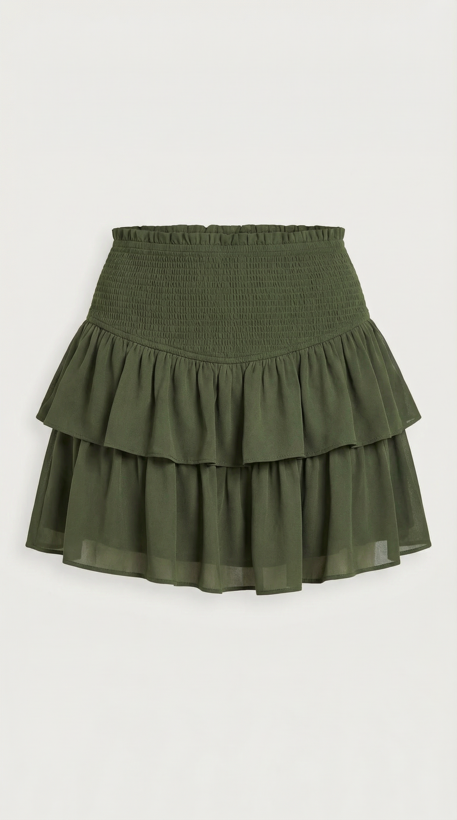 Damkjol med hög rynkad midja och volanger i minilängd-Skirt for women-Fjallbarn
