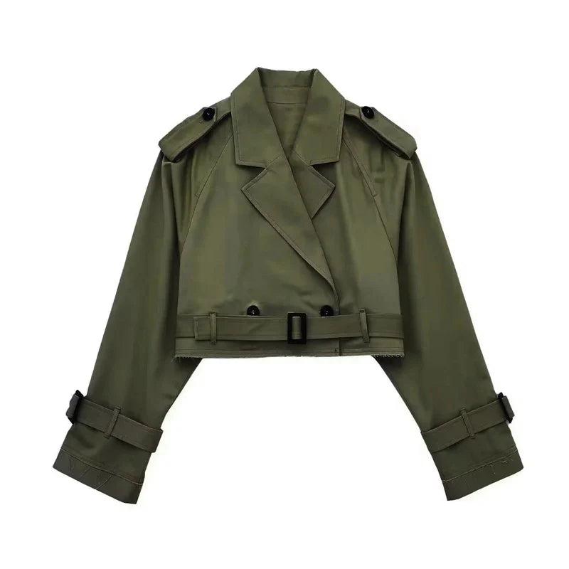 Dammidjekort trenchjacka med dubbelknäppning-Jacket for women-Fjallbarn