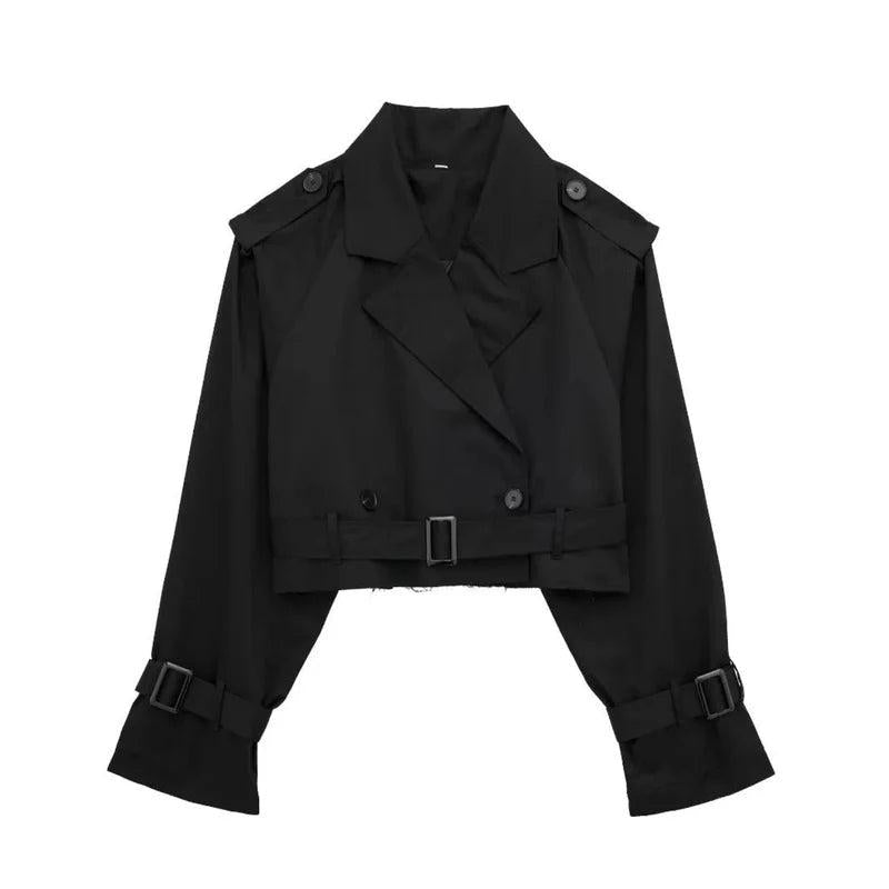 Dammidjekort trenchjacka med dubbelknäppning-Jacket for women-Fjallbarn