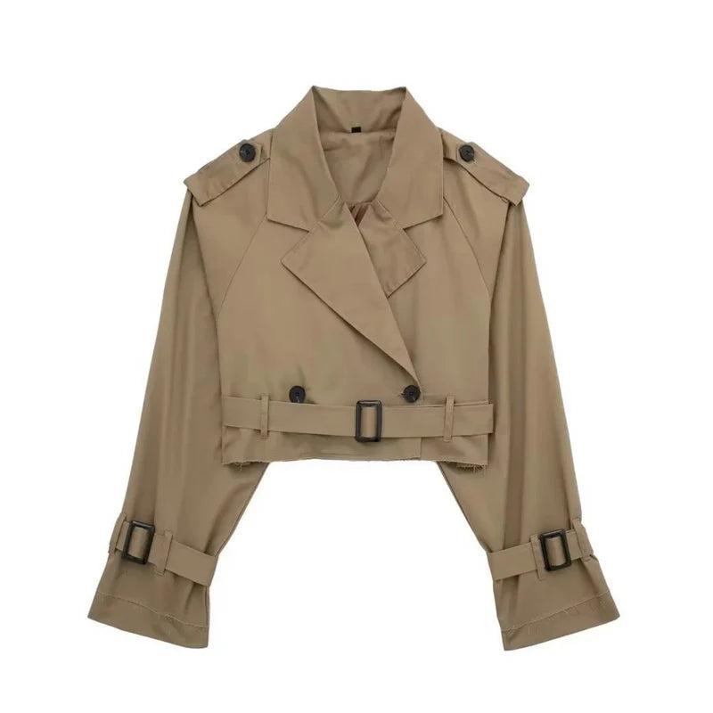 Dammidjekort trenchjacka med dubbelknäppning-Jacket for women-Fjallbarn
