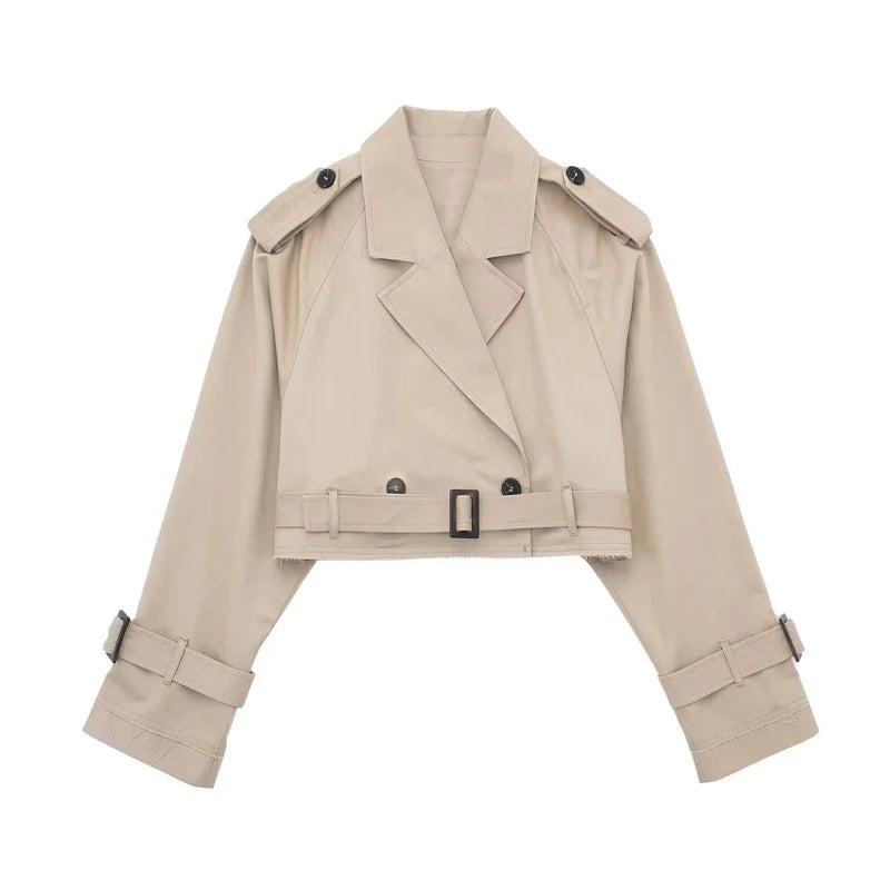Dammidjekort trenchjacka med dubbelknäppning-Jacket for women-Fjallbarn