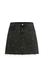 Damminkjol i denim med frontpaneler, knappstängning och rå kant-Skirt for women-Fjallbarn