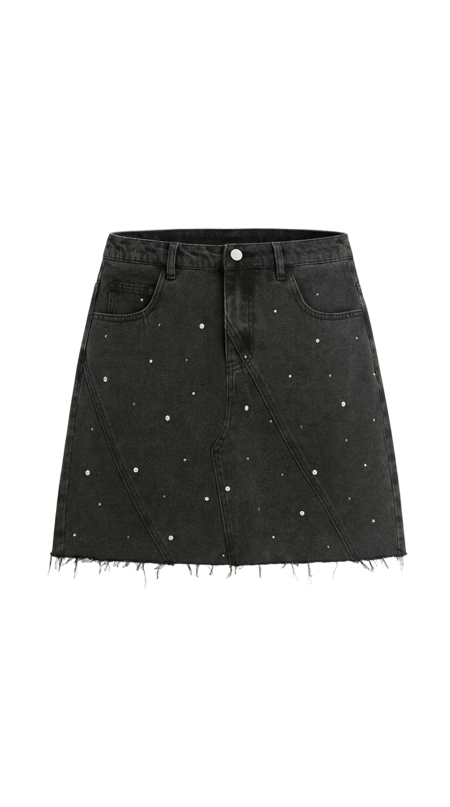 Damminkjol i denim med frontpaneler, knappstängning och rå kant-Skirt for women-Fjallbarn