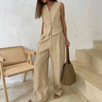 Damset med ärmlös väst och byxor med vida ben-Sets for women-Fjallbarn