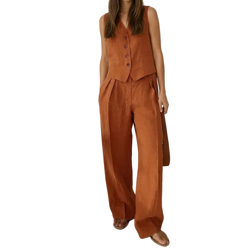 Damset med ärmlös väst och byxor med vida ben-Sets for women-Fjallbarn