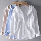 Damshirt med huva och knappstängning-Shirts for women-Fjallbarn