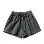 Damshorts med hög midja, dragsko och texturerad yta-Shorts for women-Fjallbarn