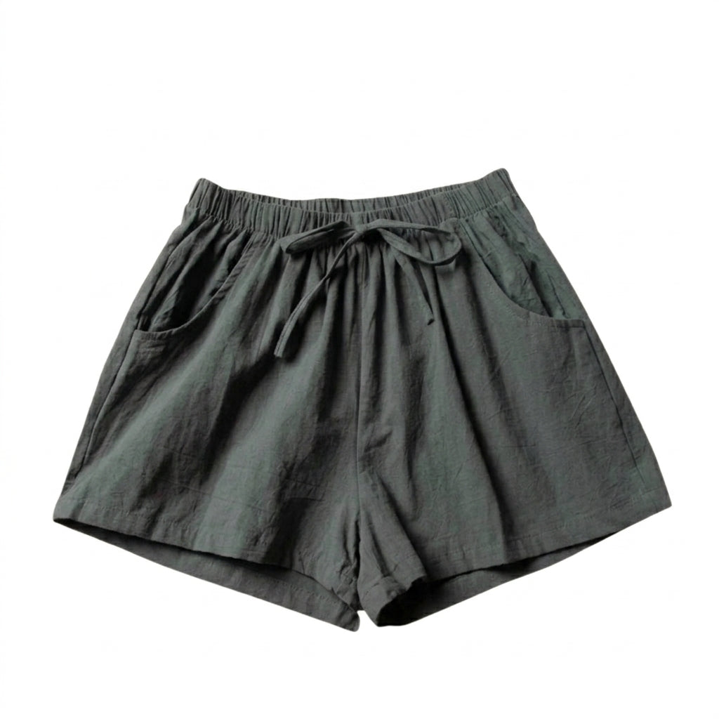 Damshorts med hög midja, dragsko och texturerad yta-Shorts for women-Fjallbarn